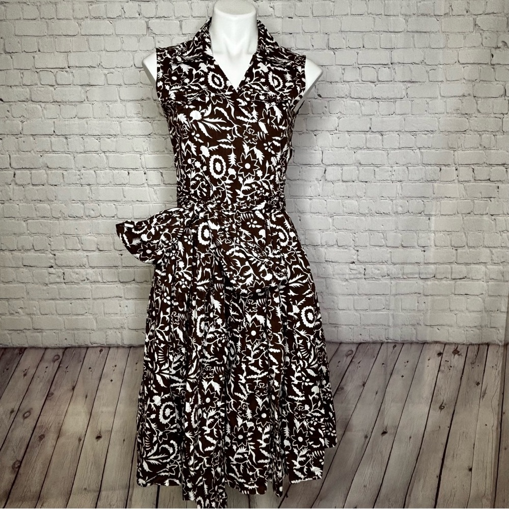 Dick & Jayne Wrap Style Brown and White Sleeveless Dress Size S